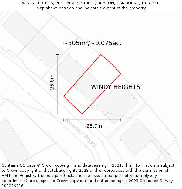 WINDY HEIGHTS, PENDARVES STREET, BEACON, CAMBORNE, TR14 7SH: Plot and title map