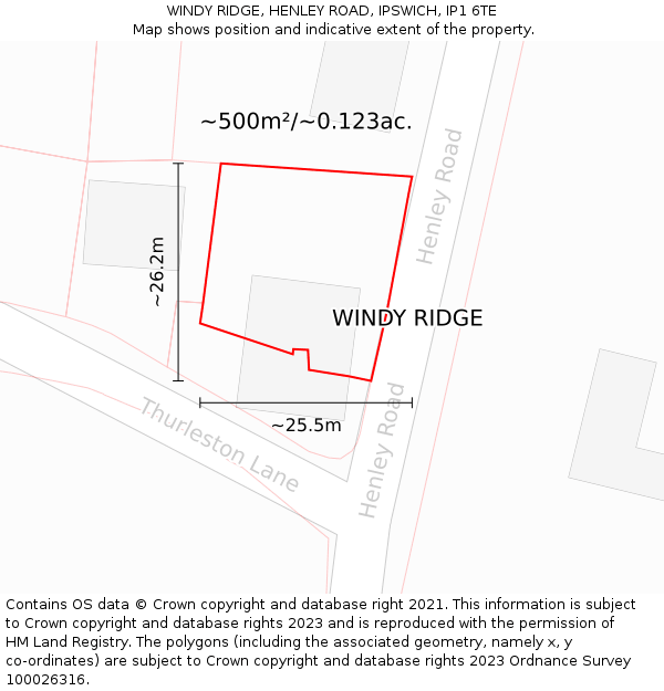 WINDY RIDGE, HENLEY ROAD, IPSWICH, IP1 6TE: Plot and title map