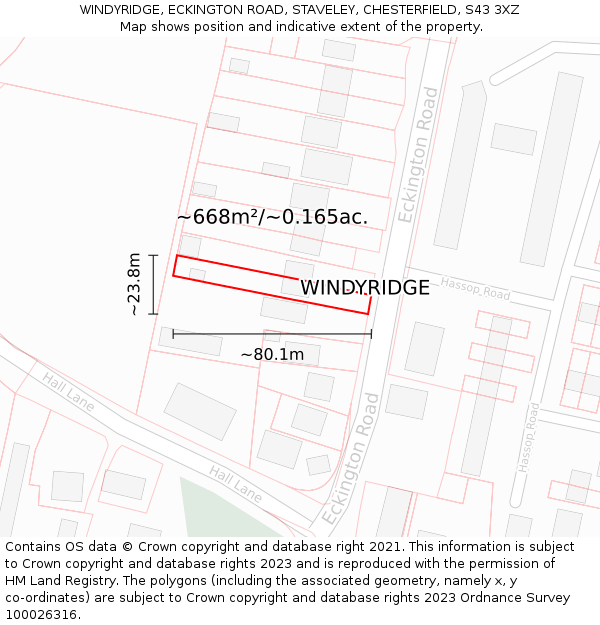 WINDYRIDGE, ECKINGTON ROAD, STAVELEY, CHESTERFIELD, S43 3XZ: Plot and title map