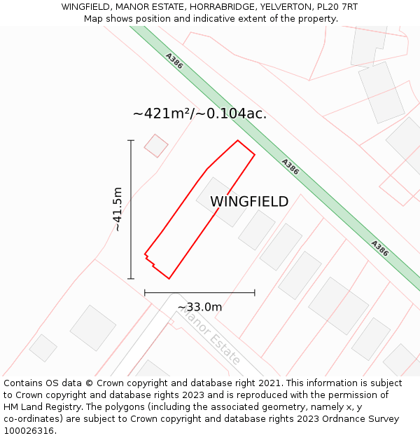 WINGFIELD, MANOR ESTATE, HORRABRIDGE, YELVERTON, PL20 7RT: Plot and title map