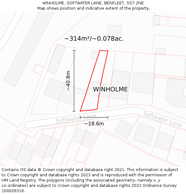 WINHOLME, SOFTWATER LANE, BENFLEET, SS7 2NE: Plot and title map