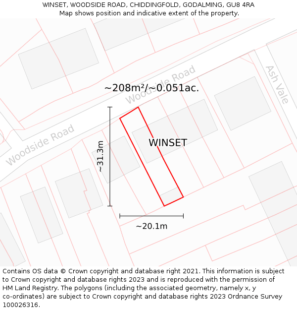 WINSET, WOODSIDE ROAD, CHIDDINGFOLD, GODALMING, GU8 4RA: Plot and title map