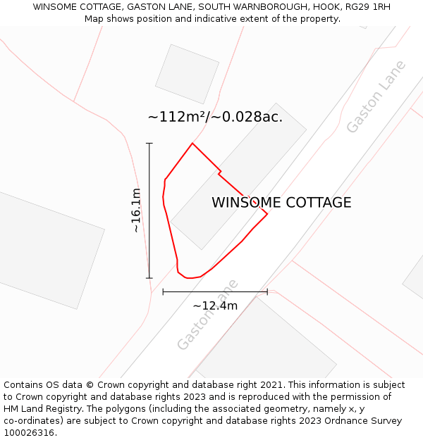 WINSOME COTTAGE, GASTON LANE, SOUTH WARNBOROUGH, HOOK, RG29 1RH: Plot and title map