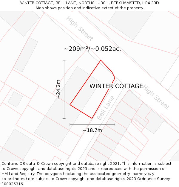 WINTER COTTAGE, BELL LANE, NORTHCHURCH, BERKHAMSTED, HP4 3RD: Plot and title map