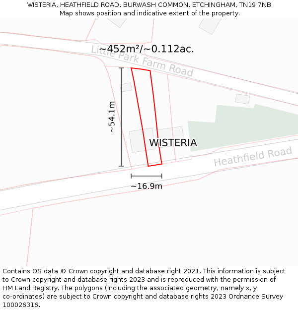 WISTERIA, HEATHFIELD ROAD, BURWASH COMMON, ETCHINGHAM, TN19 7NB: Plot and title map