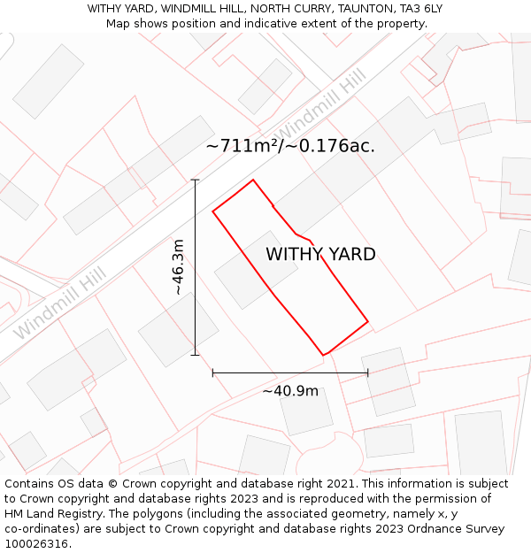 WITHY YARD, WINDMILL HILL, NORTH CURRY, TAUNTON, TA3 6LY: Plot and title map