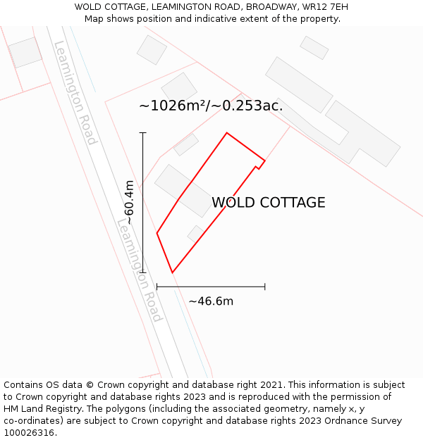 WOLD COTTAGE, LEAMINGTON ROAD, BROADWAY, WR12 7EH: Plot and title map