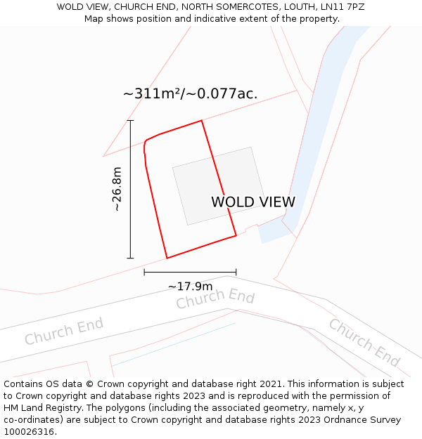 WOLD VIEW, CHURCH END, NORTH SOMERCOTES, LOUTH, LN11 7PZ: Plot and title map