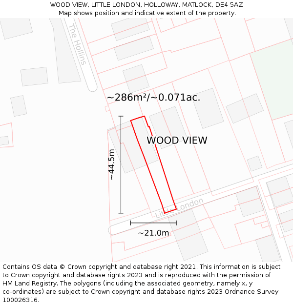 WOOD VIEW, LITTLE LONDON, HOLLOWAY, MATLOCK, DE4 5AZ: Plot and title map