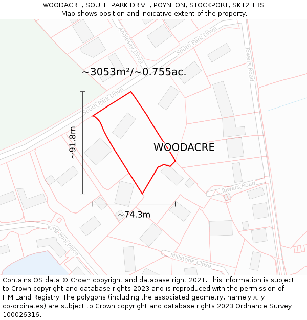 WOODACRE, SOUTH PARK DRIVE, POYNTON, STOCKPORT, SK12 1BS: Plot and title map