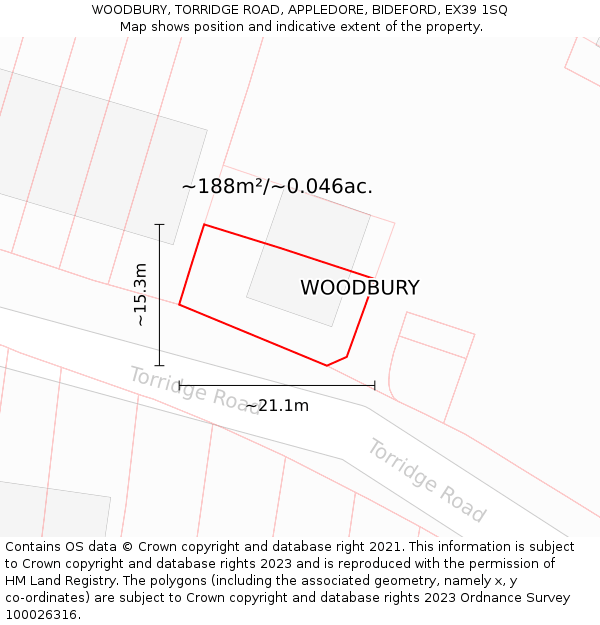 WOODBURY, TORRIDGE ROAD, APPLEDORE, BIDEFORD, EX39 1SQ: Plot and title map