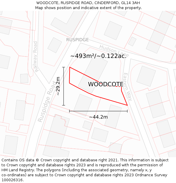 WOODCOTE, RUSPIDGE ROAD, CINDERFORD, GL14 3AH: Plot and title map