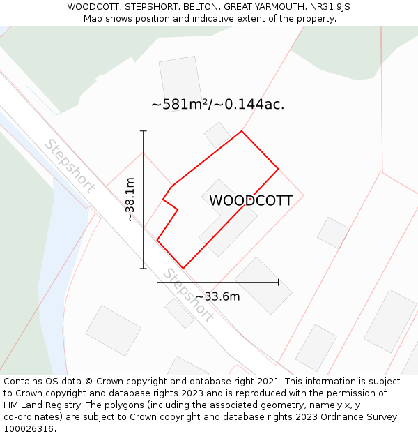 WOODCOTT, STEPSHORT, BELTON, GREAT YARMOUTH, NR31 9JS: Plot and title map