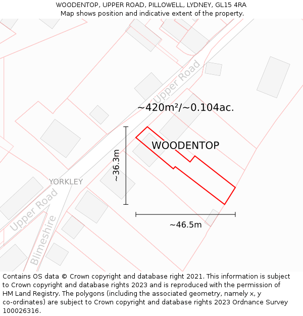 WOODENTOP, UPPER ROAD, PILLOWELL, LYDNEY, GL15 4RA: Plot and title map