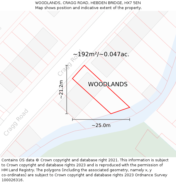 WOODLANDS, CRAGG ROAD, HEBDEN BRIDGE, HX7 5EN: Plot and title map