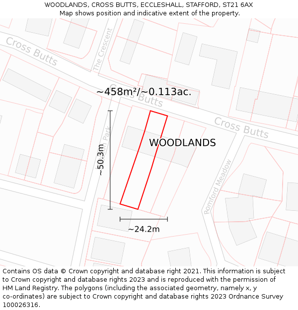 WOODLANDS, CROSS BUTTS, ECCLESHALL, STAFFORD, ST21 6AX: Plot and title map