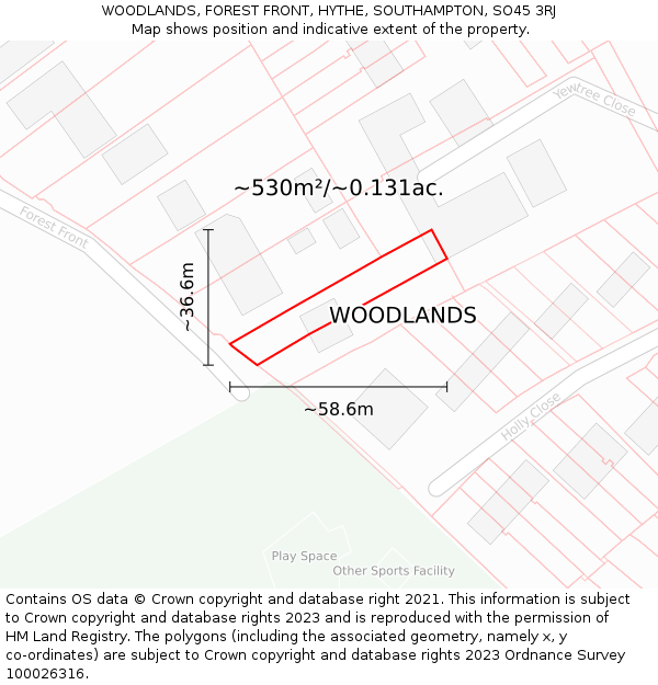 WOODLANDS, FOREST FRONT, HYTHE, SOUTHAMPTON, SO45 3RJ: Plot and title map