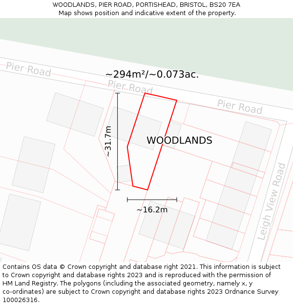 WOODLANDS, PIER ROAD, PORTISHEAD, BRISTOL, BS20 7EA: Plot and title map