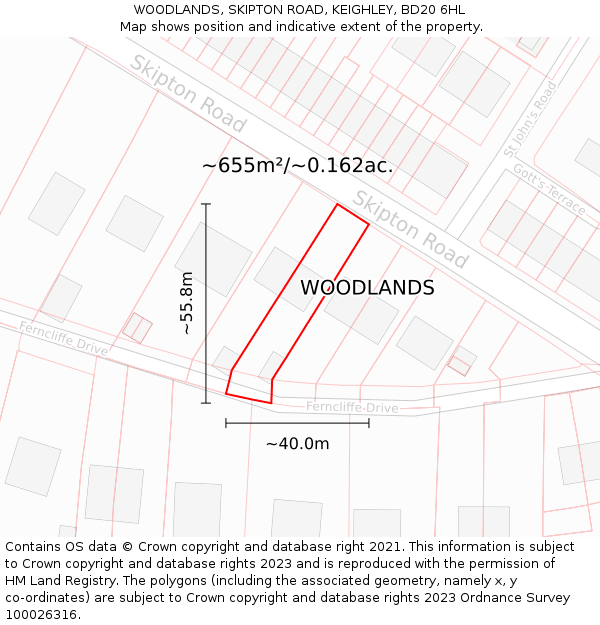 WOODLANDS, SKIPTON ROAD, KEIGHLEY, BD20 6HL: Plot and title map