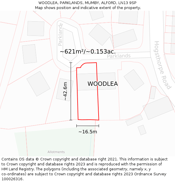 WOODLEA, PARKLANDS, MUMBY, ALFORD, LN13 9SP: Plot and title map