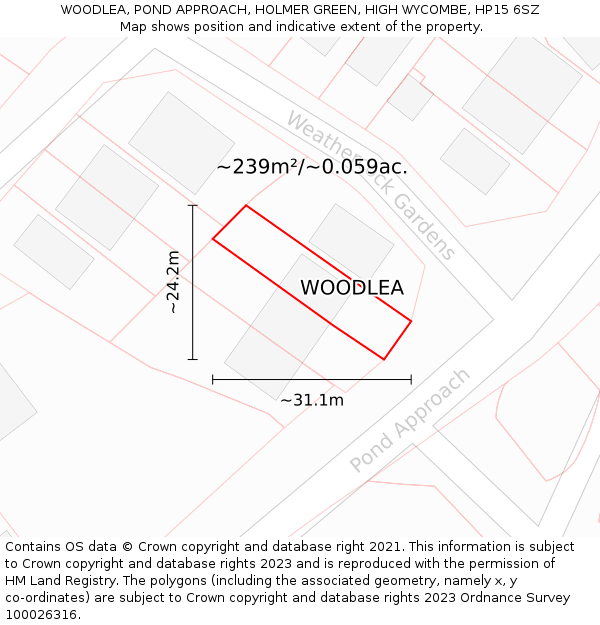 WOODLEA, POND APPROACH, HOLMER GREEN, HIGH WYCOMBE, HP15 6SZ: Plot and title map