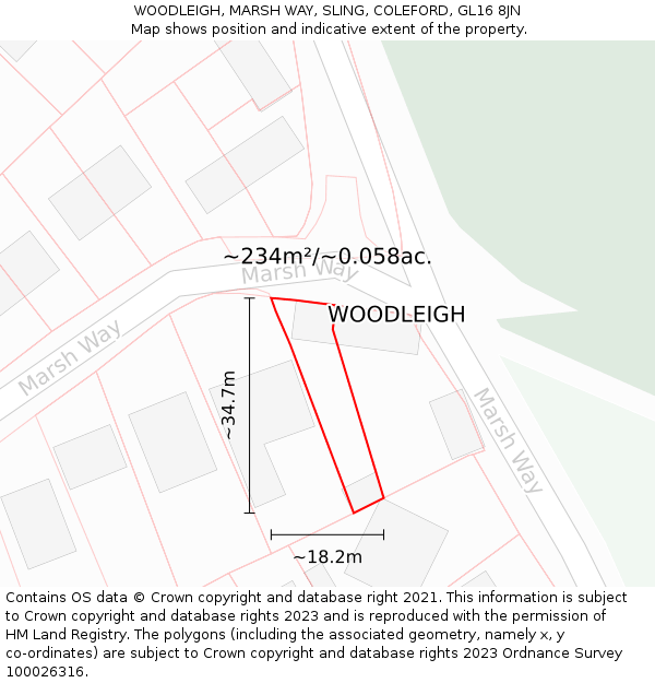 WOODLEIGH, MARSH WAY, SLING, COLEFORD, GL16 8JN: Plot and title map