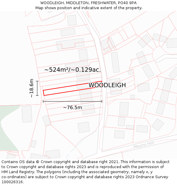 WOODLEIGH, MIDDLETON, FRESHWATER, PO40 9PA: Plot and title map