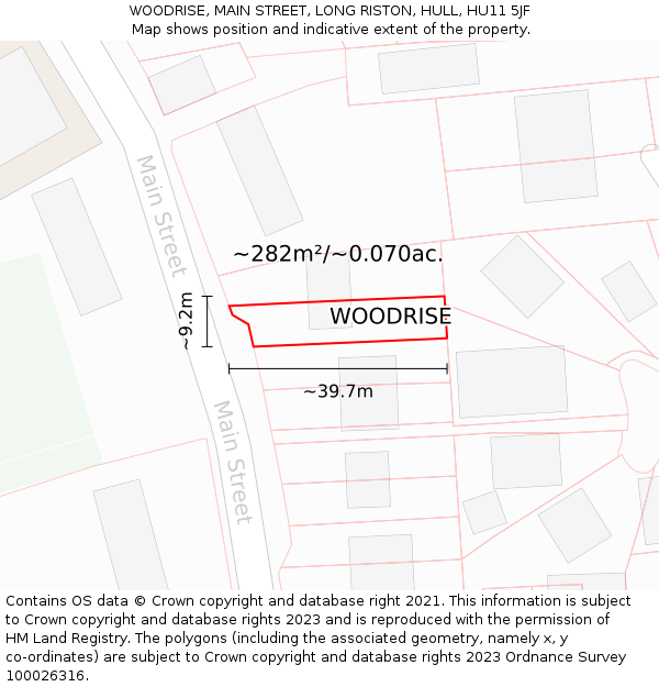 WOODRISE, MAIN STREET, LONG RISTON, HULL, HU11 5JF: Plot and title map