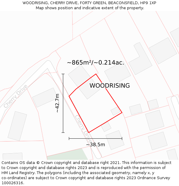 WOODRISING, CHERRY DRIVE, FORTY GREEN, BEACONSFIELD, HP9 1XP: Plot and title map