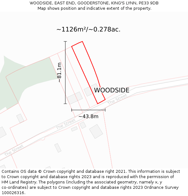 WOODSIDE, EAST END, GOODERSTONE, KING'S LYNN, PE33 9DB: Plot and title map