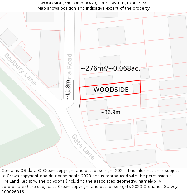 WOODSIDE, VICTORIA ROAD, FRESHWATER, PO40 9PX: Plot and title map