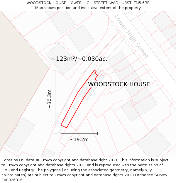 WOODSTOCK HOUSE, LOWER HIGH STREET, WADHURST, TN5 6BE: Plot and title map