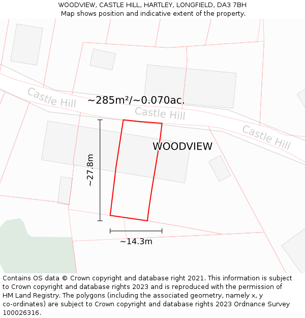 WOODVIEW, CASTLE HILL, HARTLEY, LONGFIELD, DA3 7BH: Plot and title map