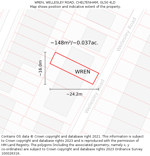 WREN, WELLESLEY ROAD, CHELTENHAM, GL50 4LD: Plot and title map