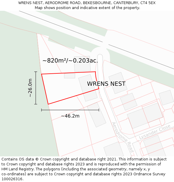 WRENS NEST, AERODROME ROAD, BEKESBOURNE, CANTERBURY, CT4 5EX: Plot and title map