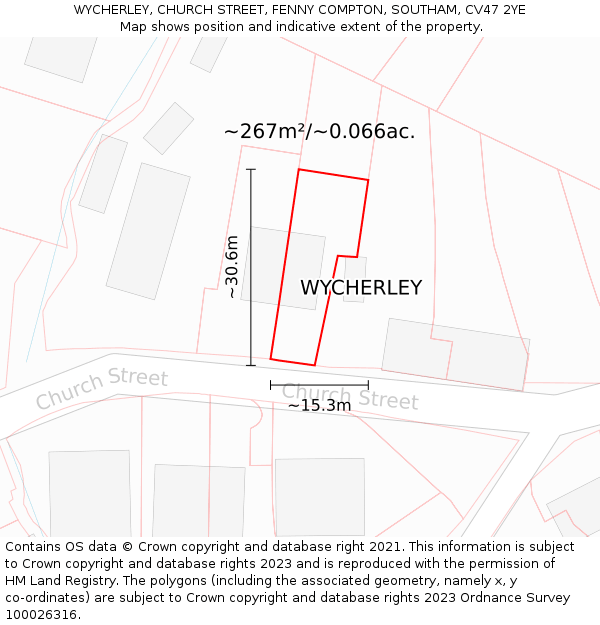 WYCHERLEY, CHURCH STREET, FENNY COMPTON, SOUTHAM, CV47 2YE: Plot and title map