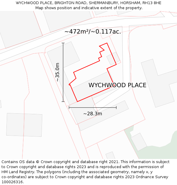 WYCHWOOD PLACE, BRIGHTON ROAD, SHERMANBURY, HORSHAM, RH13 8HE: Plot and title map