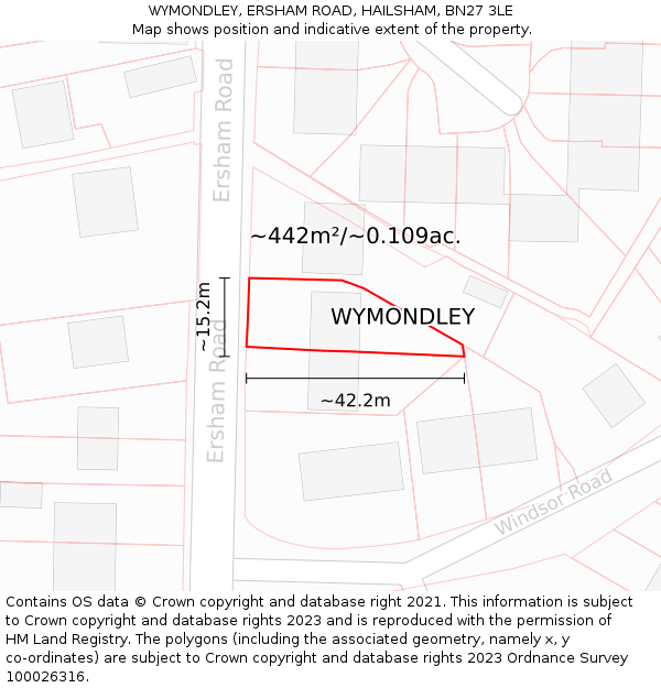 WYMONDLEY, ERSHAM ROAD, HAILSHAM, BN27 3LE: Plot and title map