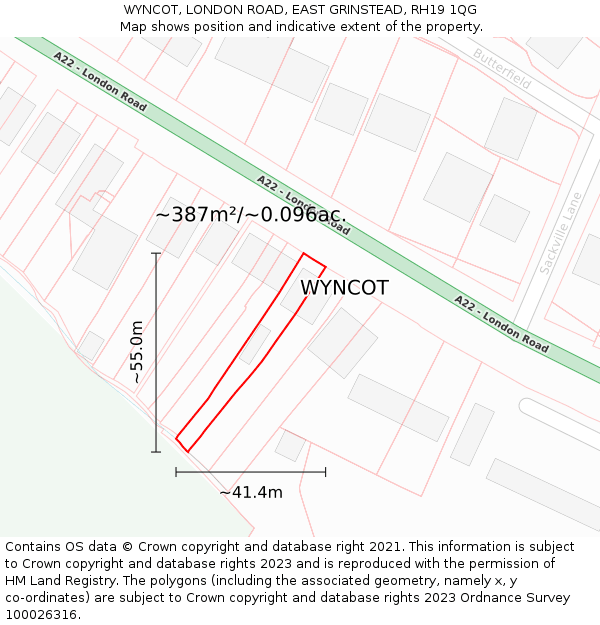 WYNCOT, LONDON ROAD, EAST GRINSTEAD, RH19 1QG: Plot and title map