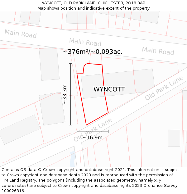 WYNCOTT, OLD PARK LANE, CHICHESTER, PO18 8AP: Plot and title map