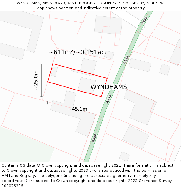 WYNDHAMS, MAIN ROAD, WINTERBOURNE DAUNTSEY, SALISBURY, SP4 6EW: Plot and title map