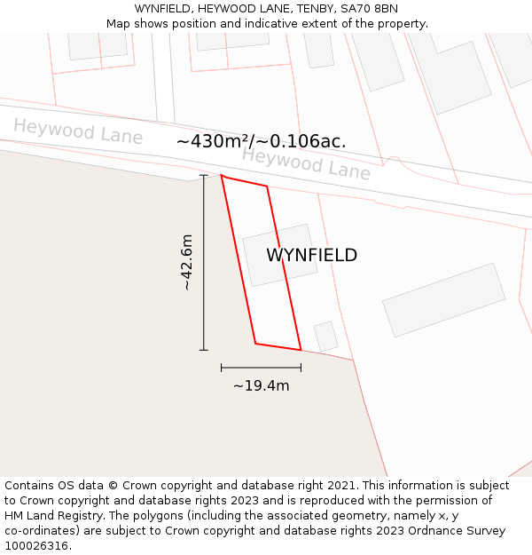 WYNFIELD, HEYWOOD LANE, TENBY, SA70 8BN: Plot and title map