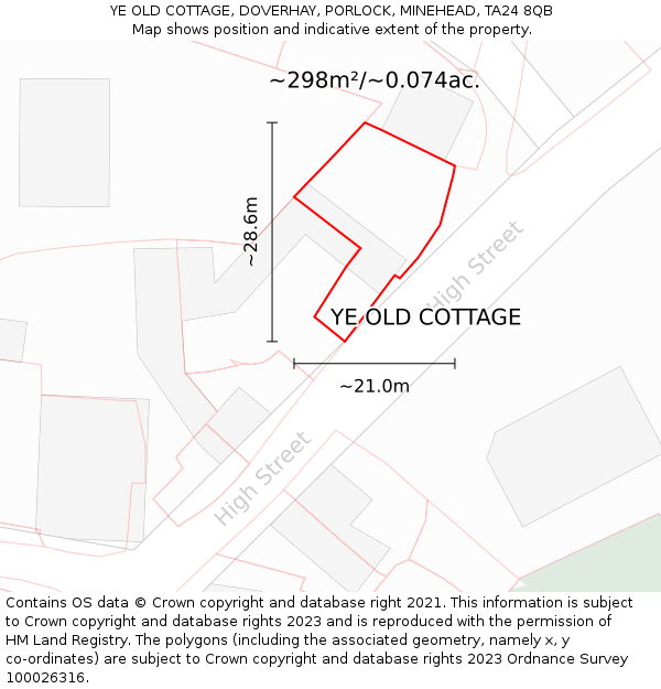 YE OLD COTTAGE, DOVERHAY, PORLOCK, MINEHEAD, TA24 8QB: Plot and title map