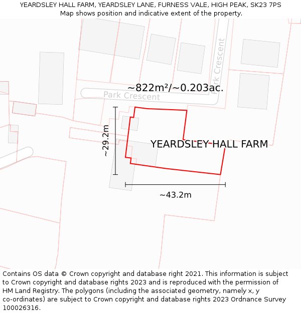 YEARDSLEY HALL FARM, YEARDSLEY LANE, FURNESS VALE, HIGH PEAK, SK23 7PS: Plot and title map