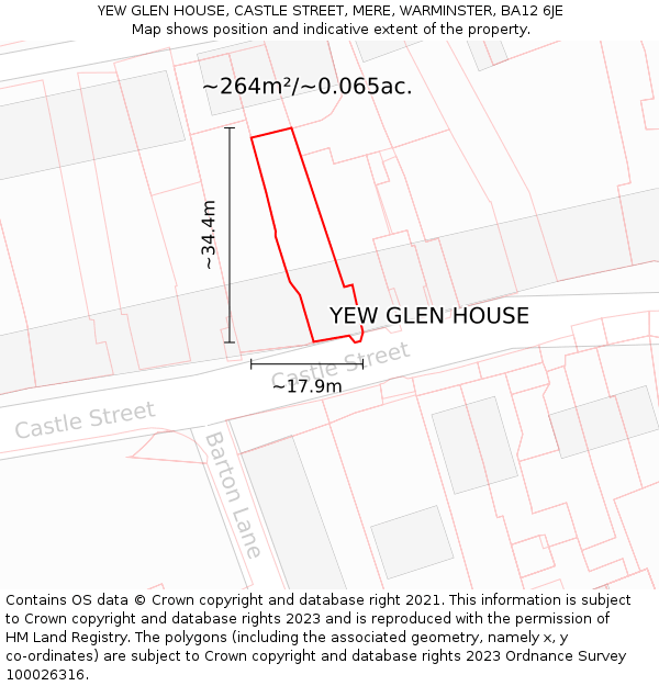 YEW GLEN HOUSE, CASTLE STREET, MERE, WARMINSTER, BA12 6JE: Plot and title map