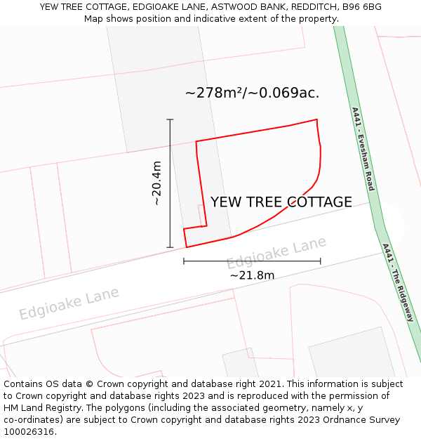 YEW TREE COTTAGE, EDGIOAKE LANE, ASTWOOD BANK, REDDITCH, B96 6BG: Plot and title map