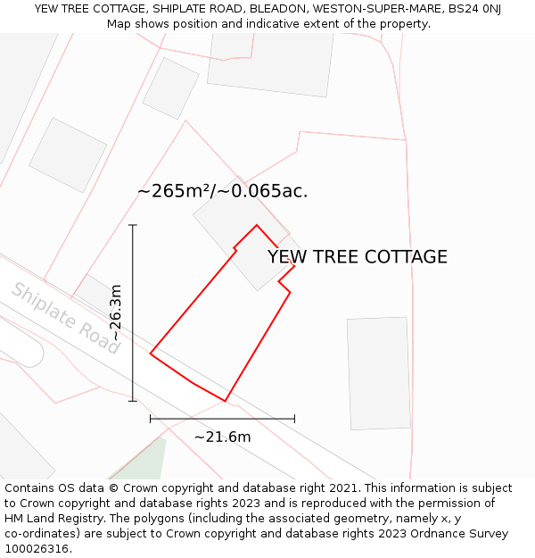 YEW TREE COTTAGE, SHIPLATE ROAD, BLEADON, WESTON-SUPER-MARE, BS24 0NJ: Plot and title map