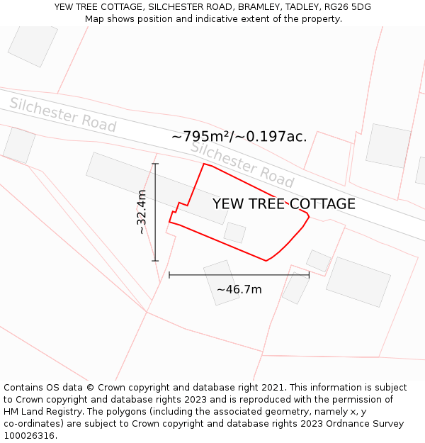 YEW TREE COTTAGE, SILCHESTER ROAD, BRAMLEY, TADLEY, RG26 5DG: Plot and title map