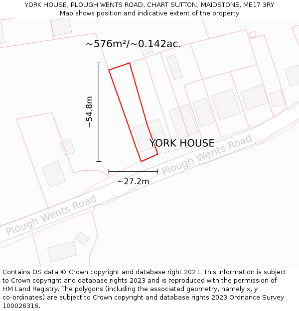 YORK HOUSE, PLOUGH WENTS ROAD, CHART SUTTON, MAIDSTONE, ME17 3RY: Plot and title map