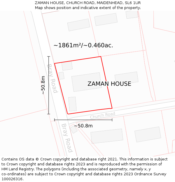 ZAMAN HOUSE, CHURCH ROAD, MAIDENHEAD, SL6 1UR: Plot and title map